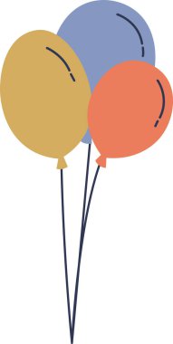 Temiz, minimalist tarzda ince ipli üç basit balon. Düz çizgiler ve ince gölgelerle betimlenmiş yüzen balonlardan oluşan bir üçlü. Çizgi film vektör illüstrasyonu.