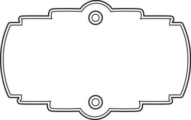 Dairesel aksanları ve dekoratif kenarları olan zarif, simetrik bir etiket çerçevesi. Tasarım, metin yerleştirmeye uygun rafine edilmiş bir sınır gösteriyor. Çizgi film vektör illüstrasyonu.