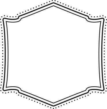 Basit bir sanat tarzında küçük noktalarla dekore edilmiş bir kalkan iskeleti. Minimalist tasarım, noktalı kenarlıklarla çevrili merkezi boş bir alan içerir. Çizgi film vektör illüstrasyonu.