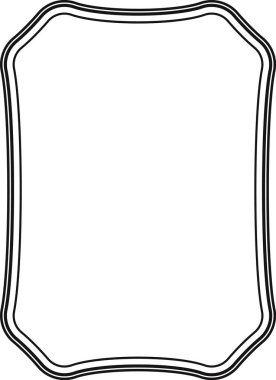 Temiz çizgi film tarzında, çift çizgili, zarif eğimli bir çerçeve. Sofistike sınır tasarımı, pürüzsüz ve akıcı hatlarla klasik bir dokunuş sağlıyor. Çizgi film vektör illüstrasyonu.