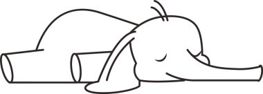 Uyuyan bir filin basit bir çizimi. Gözleri kapalı ve rahat bir duruşu var. Minimalist stil, dinlenen hayvanın nazik doğasını yakalar. Çizgi film vektör illüstrasyonu.