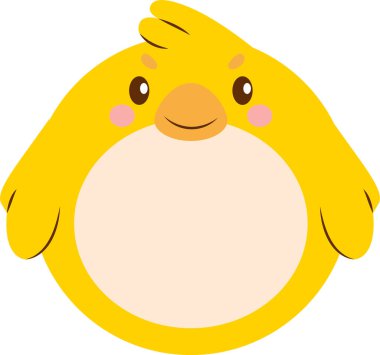 Neşeli bir yüzü ve çizgi film tarzında basit özellikleri olan yuvarlak bir kuş. Kuşun tombul bir vücudu ve neşeli bir ifadesi var. Doğasını vurguluyor. Çizgi film vektör illüstrasyonu.