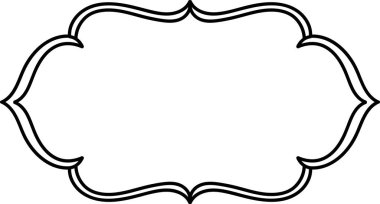 Eğri büğrü, simetrik çizgileri olan minimalist bir sınır çerçevesi. Taslak, pürüzsüz kenarları olan karmaşık ve klasik bir çerçeve şekli yaratıyor. Çizgi film vektör illüstrasyonu.