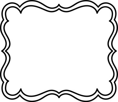 Basit bir şekilde dalgalı kenarlı zarif bir çerçeve. Taslak yapıda karmaşık kıvrımlar ve gelişmeler yer alıyor. Çizgi film vektör illüstrasyonu.