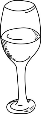 Basit ve zarif bir şarap kadehinin detaylı bir taslağı. Görüntü, kusursuz hatlara sahip, klasik şeklini yakalayan rafine bir kadehi tasvir ediyor. Çizgi film vektör illüstrasyonu.