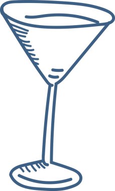 Temiz, dalgalı hatları ve minimalist bir tarzı olan bir martini bardağının basit bir çizimi. Camların zarif hatları zarif ve modern bir hatla çekiliyor. Çizgi film vektör illüstrasyonu.