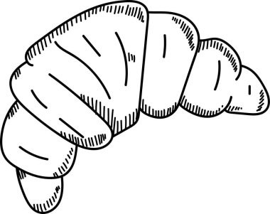 Karmaşık çizgileri olan bir kruvasanın detaylı bir çizimi. İllüstrasyon klasik bir pastayı basit ve zarif bir şekilde yakalar. Çizgi film vektör illüstrasyonu.