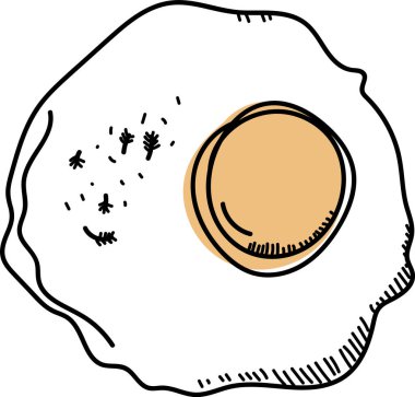 Dekoratif serpiştirilmiş basit bir sanat tarzında çizilmiş sahanda yumurta. Yumurta yukarıdan temiz çizgiler ve minimalist bir yetenekle gösterilir. Çizgi film vektör illüstrasyonu.