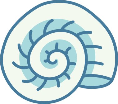 Kalın çizgili ve spiral desenli stilize bir notilus kabuğu. Kabuk, pürüzsüz kıvrımlar ve temiz bir tasarım ile minimalist bir tarzda tasvir edilir. Çizgi film vektör illüstrasyonu.