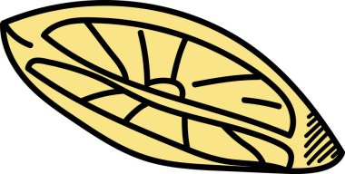 Çizim tarzında cesur hatları olan stilize bir narenciye dilimi. Çizim, kalın çizgiler ve en az ayrıntıyla bir limon diliminin özünü yakalıyor. Çizgi film vektör illüstrasyonu.