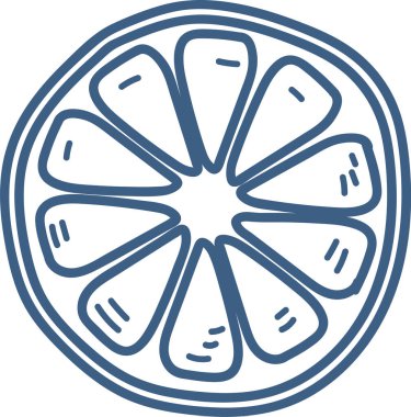 Cesur hatları ve basit şekilleri olan el yapımı narenciye dilimi. Meyve segmenti geometrik formunu vurgulayan minimalist bir şekilde resmedilir. Çizgi film vektör illüstrasyonu.