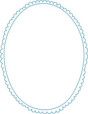 Zarif bir oval çerçeve. Karmaşık deniz tarağı kenarları minimalist tarzda. Narin sınır tasarımı klasik ve sofistike bir görünüm yaratıyor. Çizgi film vektör illüstrasyonu.
