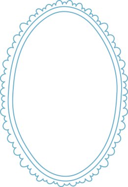 Zarif bir oval çerçeve. Karmaşık deniz tarağı kenarları minimalist tarzda. Narin sınır tasarımı klasik ve sofistike bir görünüm yaratıyor. Çizgi film vektör illüstrasyonu.