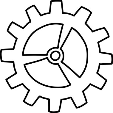 Minimalist bir sanat tarzında üç pasta grafikli bir vites. Çark tasarımı dairesel bir grafiğe benzeyen bölümleri içerir. Çizgi film vektör illüstrasyonu.