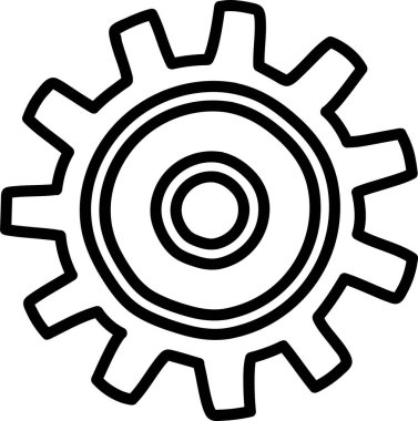 Birden fazla dişi olan bir vites, temiz ve cesur bir taslak şeklinde tasvir edilir. Çark, merkezi bir daire ve çevreleyen tellerle minimalist bir biçimde gösterilir. Çizgi film vektör illüstrasyonu.