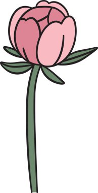 Tek bir şakayık çiçeği, uzun yeşil saplı ve basit yaprakları temiz çizim tarzında. Çiçek pürüzsüz kıvrımlar ve minimalist detaylarla resmedilmiş. Çizgi film vektör illüstrasyonu.