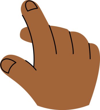 Çizgi film karakteri, iki parmağını basit bir şekilde kaldırmış bir jest gösteriyor. Parmaklar açık hatları olan özel bir işaret oluşturmak için konumlandırılmış. Çizgi film vektör illüstrasyonu.