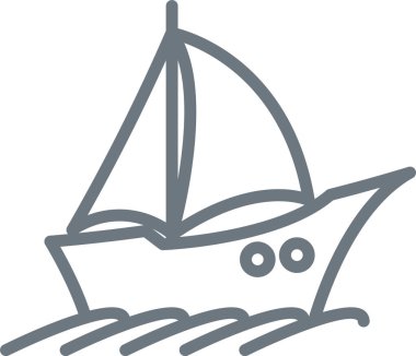 Yelkenli, tek bir çizgi darbesiyle minimalist bir sanat tarzıyla tasvir edilir. Gemi basit dalgalar üzerinde yüzüyor, denizcilik grafiği olarak sunuluyor. Çizgi film vektör illüstrasyonu