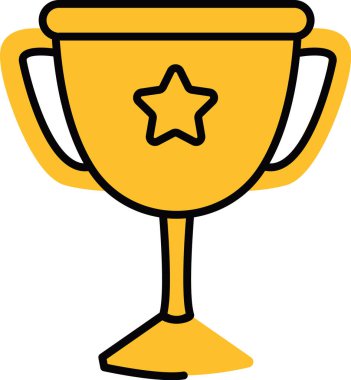 Üzerinde yıldız amblemi olan basit, cesur bir taslak şeklinde bir kupa. Kupada iki kol ve ortada öne çıkan bir yıldız yer alıyor. Çizgi film vektör illüstrasyonu.