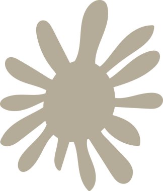 Minimalist tarzda uzatılmış taç yaprakları olan basit, soyut bir çiçek şekli. Tasarım, taç yapraklarına benzer uzantıları olan merkezi dairesel bir forma sahiptir. Çizgi film vektör illüstrasyonu.