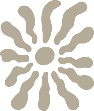 Merkezi bir daireden basit bir şekilde yayılan dalgalı çizgilerle oluşan dairesel bir desen. Eğri şekiller çekirdek elementin etrafında simetrik bir patlama oluşturur. Çizgi film vektör illüstrasyonu.