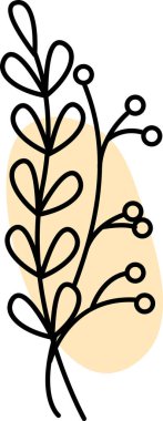 Yapraklar ve böğürtlenler, minimalist çizim tarzıyla betimlenmiş hassas bir dalı oluştururlar. Küçük çiçekli zarif bitkiler sofistike bir görüntü oluşturur. Çizgi film vektör illüstrasyonu