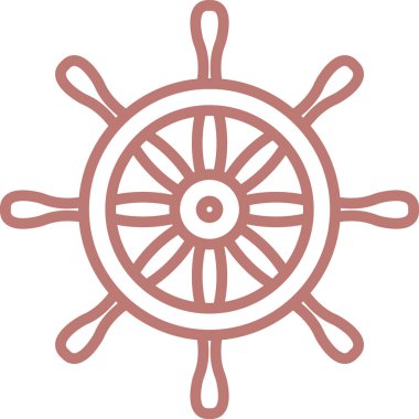 Görüntü, katı renk dolgusu olan basit bir çizgi şeklinde çizilmiş bir gemi çarkını gösteriyor. Bir dümen, denizcilik sembolünü temsil etmek için temel bir taslak kullanılarak tasvir edilir. Çizgi film vektör illüstrasyonu