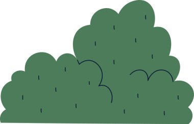 Yuvarlak şekilli ve ince çizgili detaylara sahip minimalist bir çalı. Çalıların hatları pürüzsüz ve ince çizgi aksanları var. Çizgi film vektör illüstrasyonu.