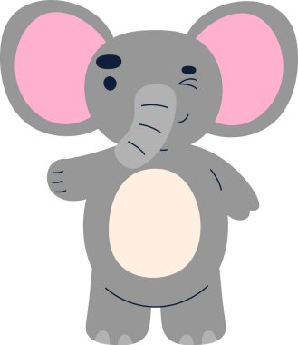 Büyük kulaklı, komik bir ifadeyle basit bir çizgi film fili. Fil dostane bir tavır ve göz kırpan bir gözle tasvir edilir. Çizgi film vektör illüstrasyonu.