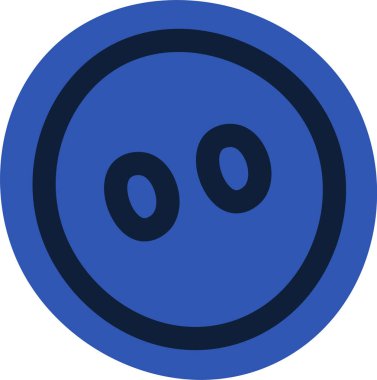 Basit ve cesur bir şekilde tasvir edilmiş iki delikli yuvarlak bir tekstil düğmesi. Görüntü dairesel dikiş düğmesini minimalist bir yaklaşımla gösteriyor. Çizgi film vektör illüstrasyonu.