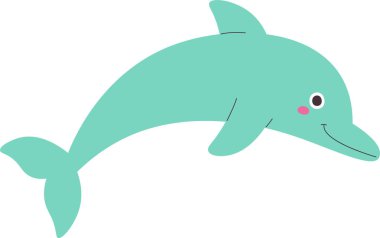 Basit, düz bir sanat tarzında gülümseyen bir yunus. Deniz yaratığı neşeli bir ifade ve minimalist bir tasarımla tasvir edilir. Çizgi film vektör illüstrasyonu.