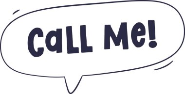 Resim, elle çizilmiş, kalın bir yazı karakteriyle beni ara yazan bir konuşma baloncuğu gösteriyor. Basit bir mesaj baloncuğu bir telefon isteği içerir, iletişim için mükemmel. Çizgi film vektör illüstrasyonu