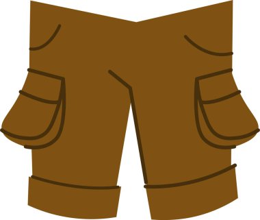 Kahverengi şortlar birden fazla cebi olan basit bir şekilde gösterilir. Giysi, iş kıyafetlerini tasvir etmek için minimalist bir yaklaşımla resmedilmiştir. Çizgi film vektör illüstrasyonu