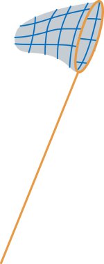 Uzun saplı bir ağ düz bir şekilde gösterilir. Yakalama aleti bir ağ torbası ve böcek yakalamak için ahşap bir şaft içeriyor. Çizgi film vektör illüstrasyonu