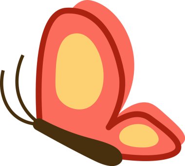 Stylize edilmiş bir kelebek, kalın çizgiler ve iki ana şekille gösterilir. Böceklerin bedeni ve kanatları minimal ve düz bir şekilde tasvir edilir. Çizgi film vektör illüstrasyonu