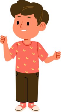 Düz çizgi film tarzında, mutlu bir çocuk ayakta duruyor. Bu neşeli görüntü çocuk kitapları ya da web siteleri için mükemmel. Çizgi film Vektör İllüstrasyonu.