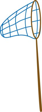 Kahverengi saplı bir mavi ağ temiz bir çizgi çiziminde gösterilir. Böcek yakalama aracı basit bir şekilde tasvir edilir. Çizgi film vektör illüstrasyonu