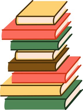 Düzgün bir kitap yığını temiz bir taslak tarzıyla tasvir edilir. Çoklu ciltler kolay okunması için basit bir düzende gösterilir. Çizgi film vektör illüstrasyonu
