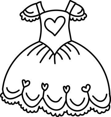 Çizgiler kalp korsesiyle güzel bir elbise oluşturur. Güzel bir elbise basit bir çizgi sanatı ile tasvir edilir. Çizgi film vektör illüstrasyonu