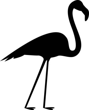 Basit bir flamingo koyu siyah bir siluette tasvir edilir. Zarif kuş uzun bacakları üzerinde duruyor ve temiz bir şekil veriyor. Çizgi film vektör illüstrasyonu