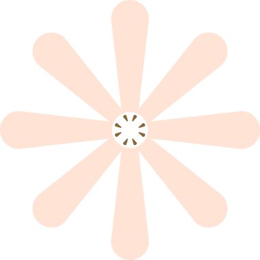 Yapraklar merkezden minimalist düz bir şekilde yayılır. Dekorasyon için geometrik çekirdeği olan basit bir çiçek gösterilir. Çizgi film vektör illüstrasyonu