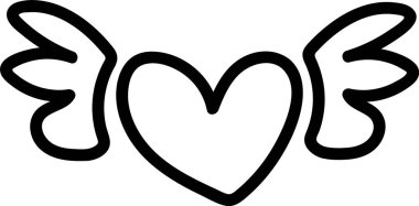 Cesur bir kalbin iki basit kanadı vardır. Görüntü, elle çizilmiş bir estetik kanatlı kalp amblemini gösteriyor. Çizgi film vektör illüstrasyonu