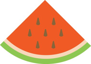 Çok az detay içeren düz bir geometrik karpuz dilimi. Bu sulu meyve porsiyonunda çekirdekleri ve kabuğu temel üçgen şeklinde temiz estetik bulunur. Çizgi film vektör illüstrasyonu
