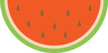 Çok az detay içeren düz bir geometrik karpuz dilimi. Bu sulu meyve porsiyonunda çekirdekleri ve kabuğu temel üçgen şeklinde temiz estetik bulunur. Çizgi film vektör illüstrasyonu