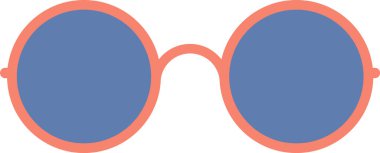 Yuvarlak mercekli ve mercan çerçeveli gözlük minimalist bir şekilde gösterilir. Temel bir çizimde yuvarlak cam ve turuncu kenarlı gözlük tasvir edilir. Çizgi film vektör illüstrasyonu