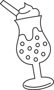 Bardakta kremalı bir tepsi ve içine kamış konmuş boba incileri var. Bu canlandırıcı içecek basit bir çizim tarzında resmedilmiş ve bir yaz ziyafeti gösterilmiştir. Çizgi film vektör illüstrasyonu