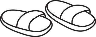 İki sandalet temiz bir çizgi çizme tarzında tasvir edilir. Yaz kıyafetleri için bir çift basit terlik gösterilir. Çizgi film vektör illüstrasyonu