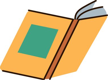 Bir kitap minimalist bir sanat tarzı ve birkaç düz renkle tasvir edilir. Açık olan kitap sayfaları ve içinde kare şeklinde bir kapak gösteriyor. Çizgi film vektör illüstrasyonu