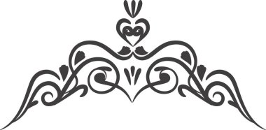 Süslü girdaplar ve kalpler koyu çizgi çizim tarzıyla kraliyet tacını oluştururlar. Zarif kaydırma ve yaprak motifleri sayfa dekorasyonu için mükemmel bir dekoratif kenar oluşturur. Çizgi film vektör illüstrasyonu