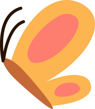 Neşeli bir kelebek, sadeleştirilmiş şekiller ve minimum renk paletiyle gösterilir. Böceğin turuncu kanatları ve zarif bir şekilde uçan kahverengi bir vücudu vardır. Çizgi film vektör illüstrasyonu